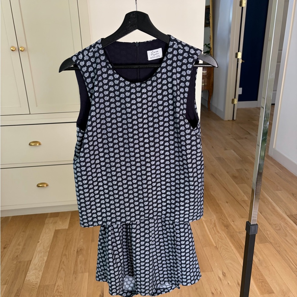 Vintage Zara Sleeveless Navy & White Printed Romper Skort